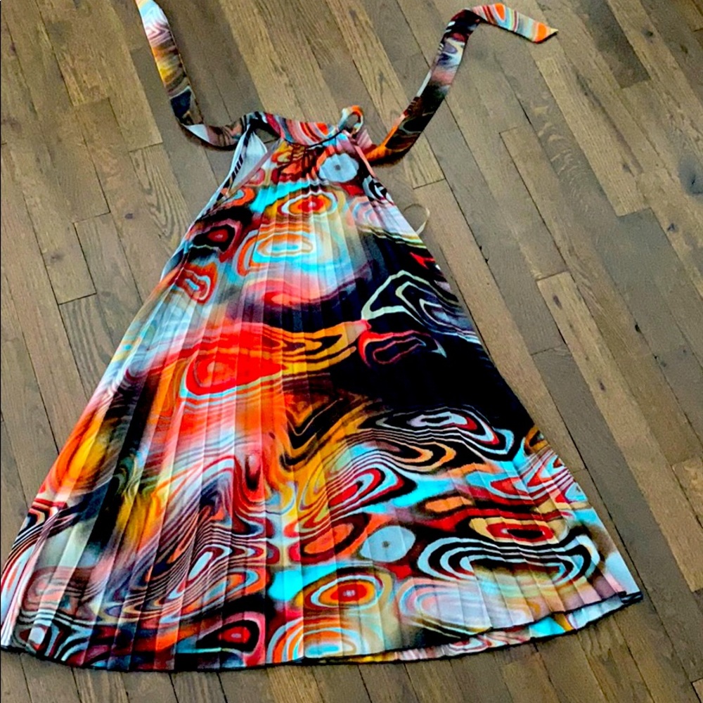 Metallic baby doll pleated dress
